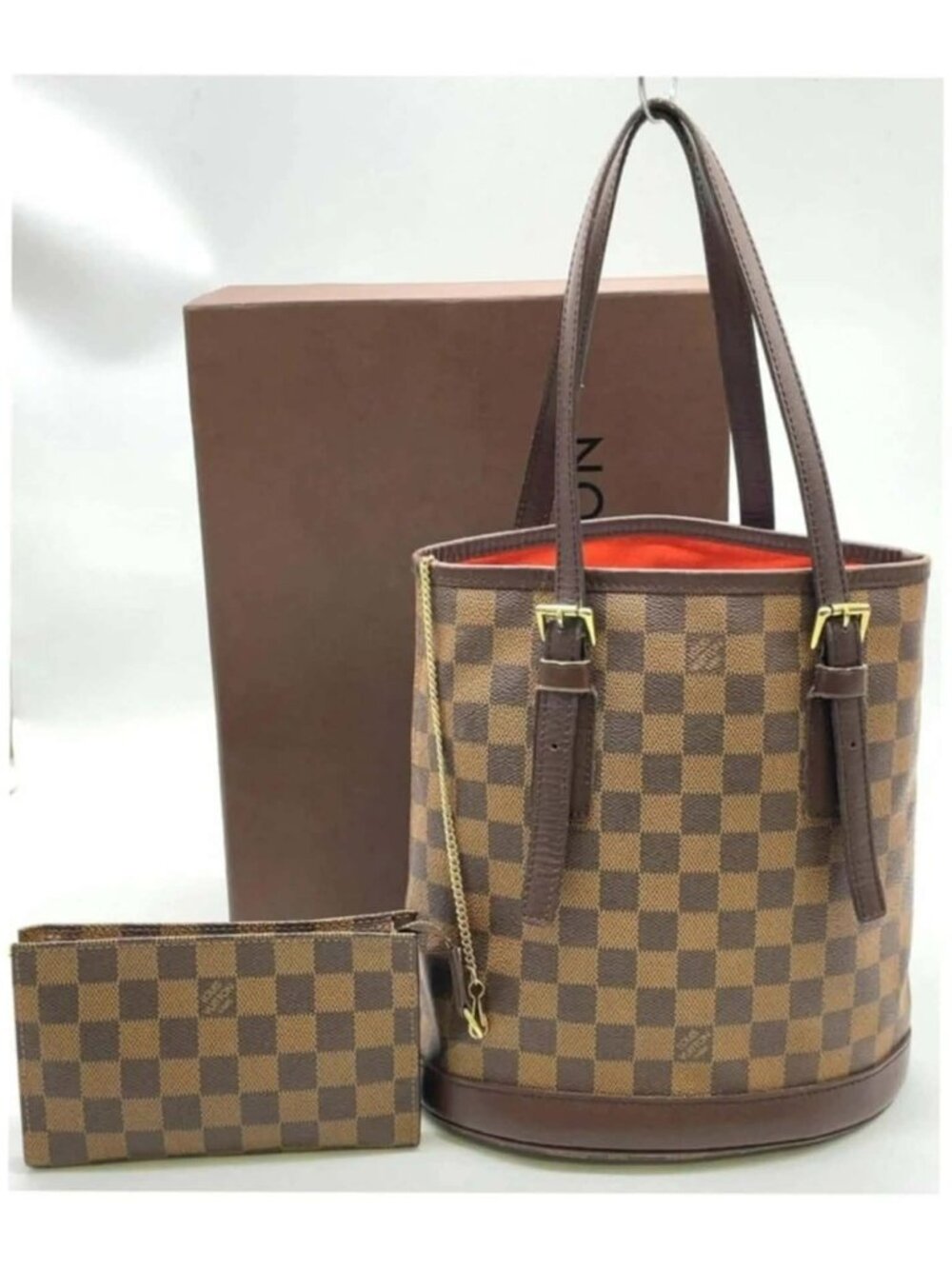 Authentic Louis Vuitton Marais Damier Ebene Bucket Tote Bag with Pochette - Picture 2 of 16